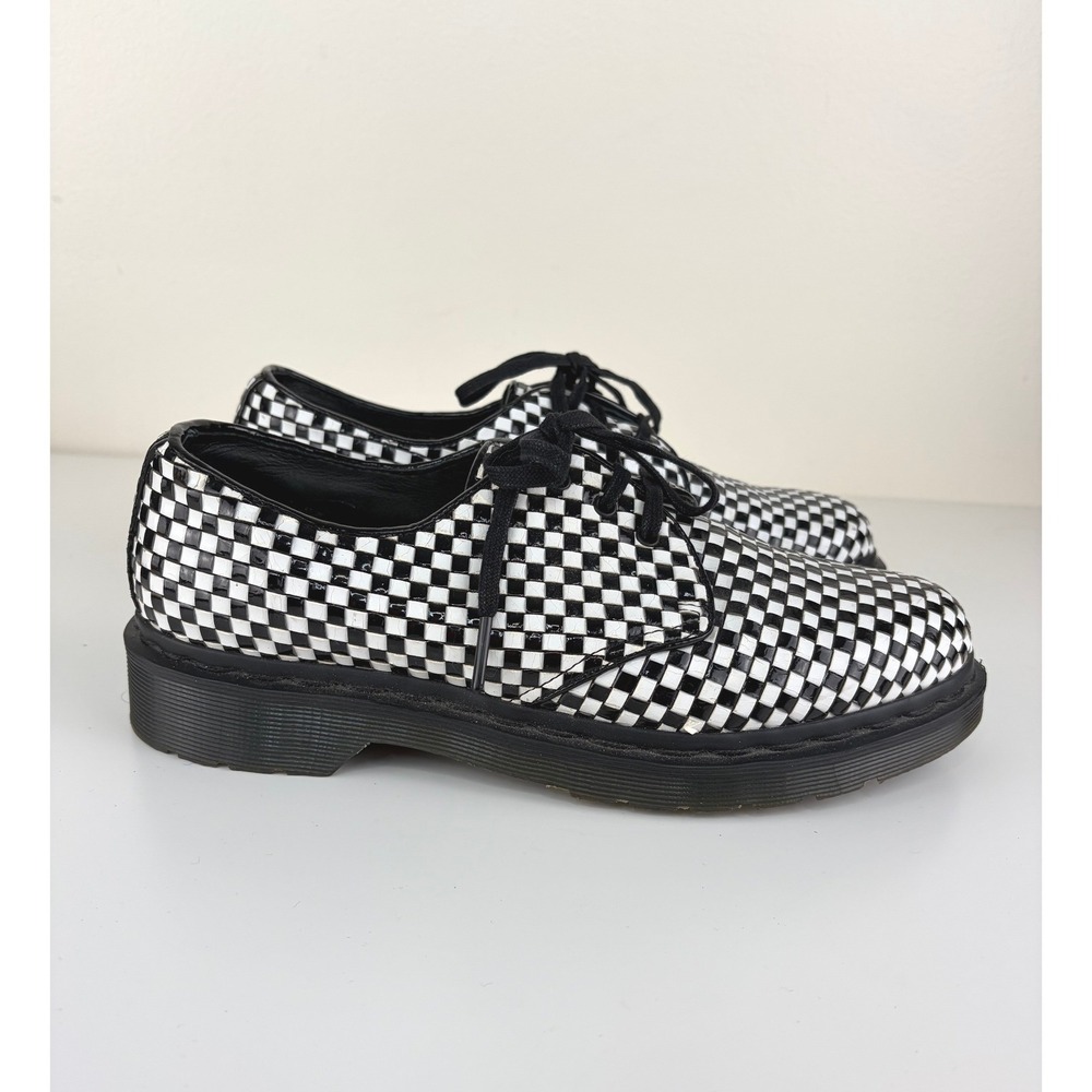 Dr. Martens Black White Woven Checkerboard Leather Oxford Shoes Women's 9